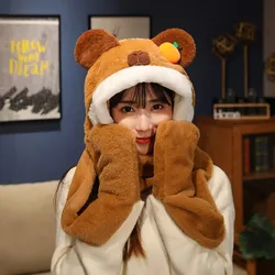 High Quality New Capybara Plush Hat Scarf Gloves 3-in-1 Elk Creative Cartoon Super Soft Warm Christmas Gift For Boys And Girls