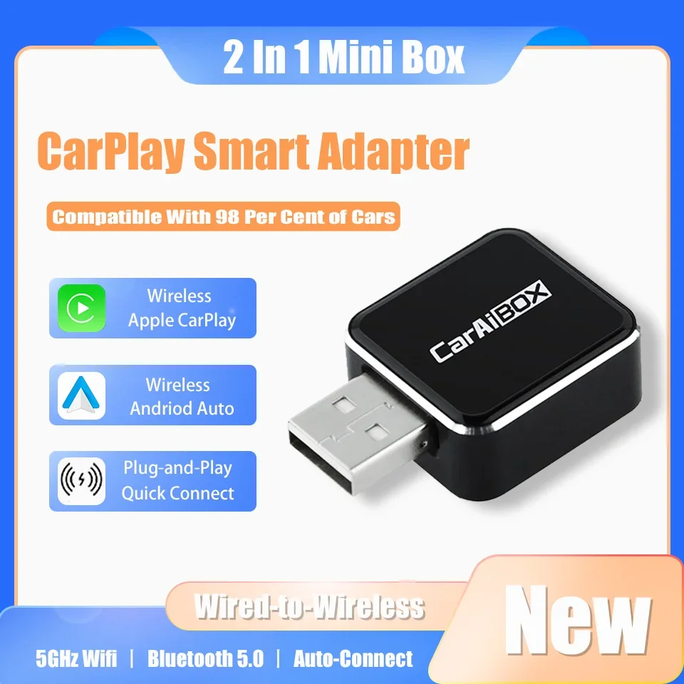 

New CarPlay ai Box Wireless Apple CarPlay and Wireless Android Auto 2In1 Smart Mini Box 5GWifi BT5.0 Plug and Play Auto-Connect