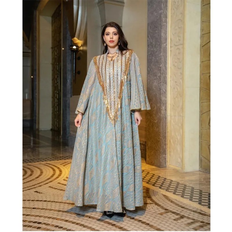 Maglia ricamata Abaya per le donne musulmane Abito lungo maxi Turchia Arabo Caftano Islam Eid Abito da festa Sera Dubai Jalabiya Abiti