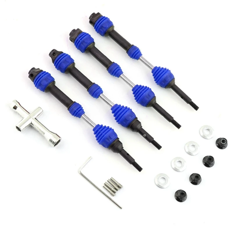 

4 Pcs Front Drive Shaft Rear Drive Shaft Steel Driveshaft CVD For 1/10 Traxxas Slash Rustler Hoss Stampede VXL 4X4 RC Car Blue