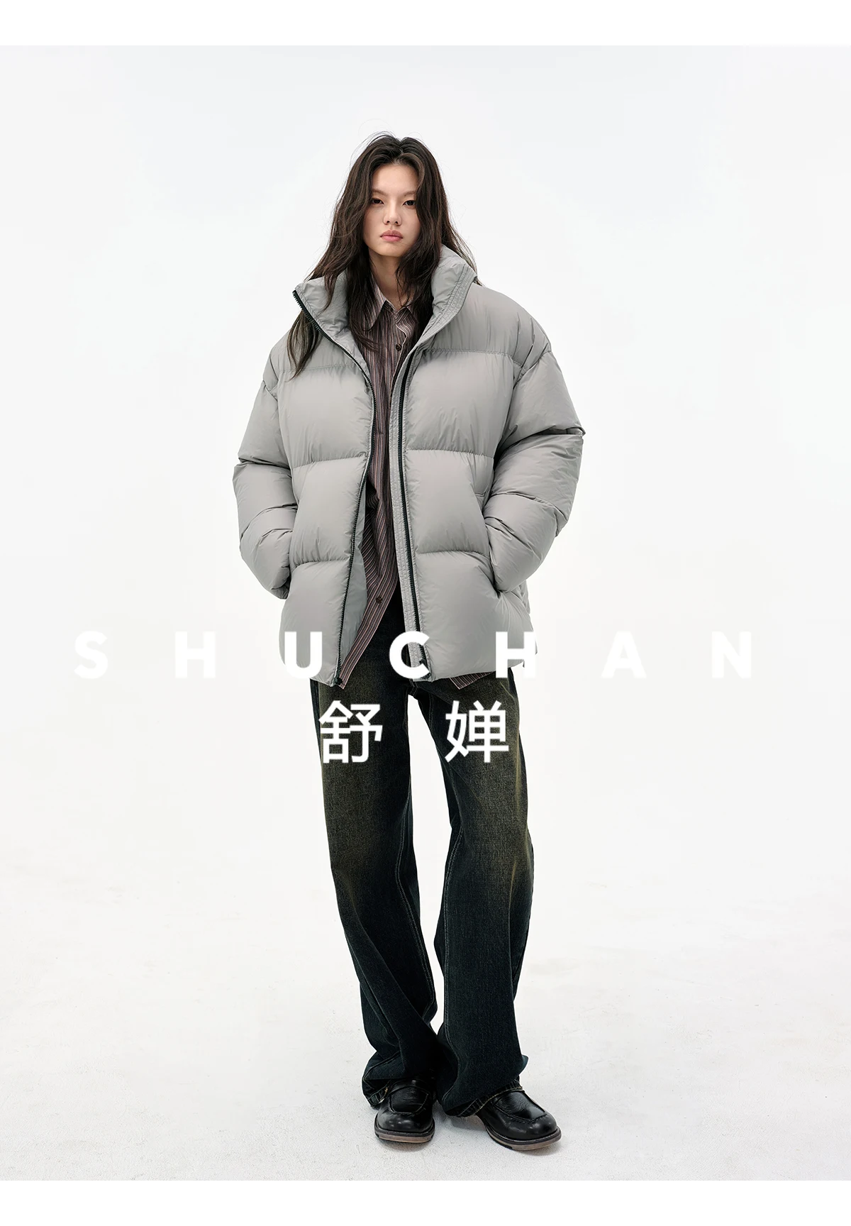 

Extreme comfort/traceable peace of mind down 90 clean white duck down gray loose down jacket for men and women