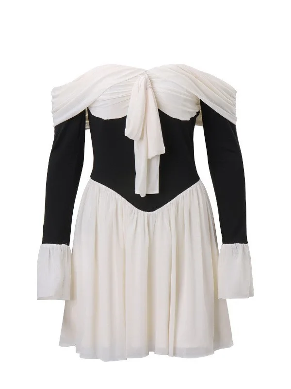 Fmxires 2005 Elegant Strapless Backless Sexy Mini Dress For Women New Off-shoulder Mini Flare Sleeve Pleated Club Party Dress