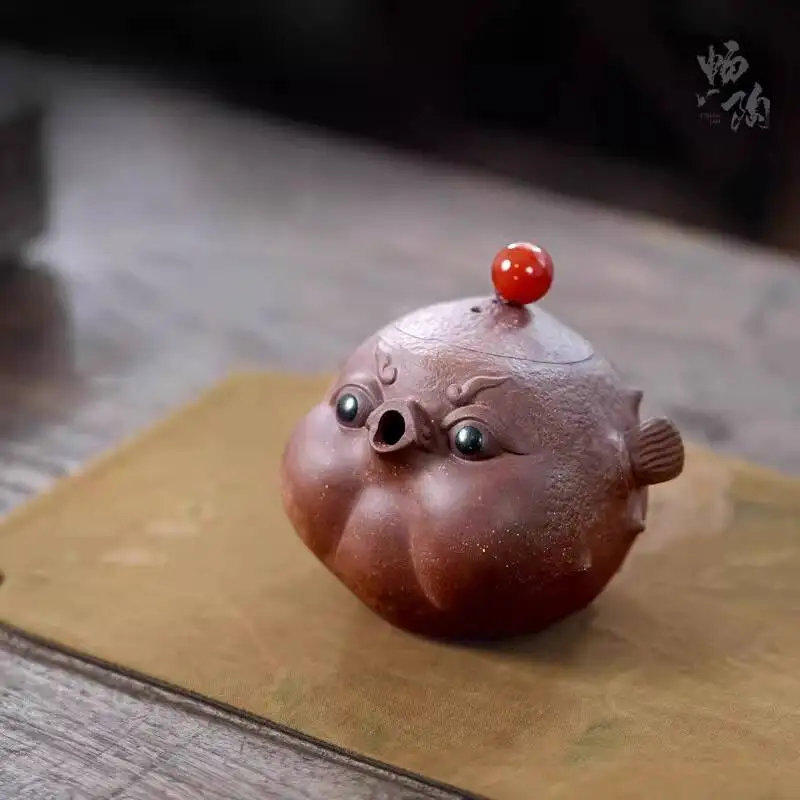 Changtaoyixing Original Mineral Purple Clay Handcrafted Teapot, Camping Tea Set, Red Juepo Clay, River Porpoise 150Cc