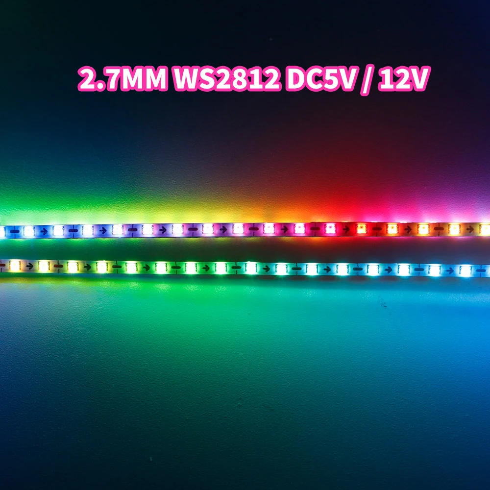 2.7mm WS2812B SMD 2020 RGBIC pasek LED światło 160Led/m indywidualnie adresowalne Ultra-wąskie liny taśma WS2812 DC5V 12V