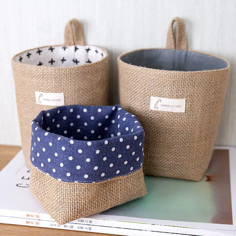 3pcs Jute Linen Basket Storage Organizer Jute Basket For Hanging Plant Basket Toy Storage Basket Hanging Pocket home decoration