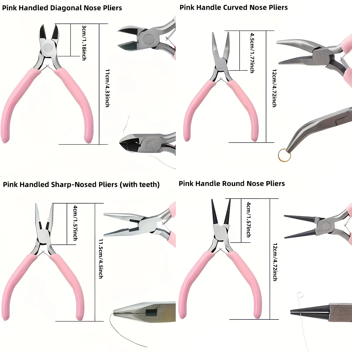 4/1pcs Pink Jewelry Pliers Tool Kit Includes Needle Round Wire Cutter And Curved Nose Pliers for Jewelry Beading Supplies