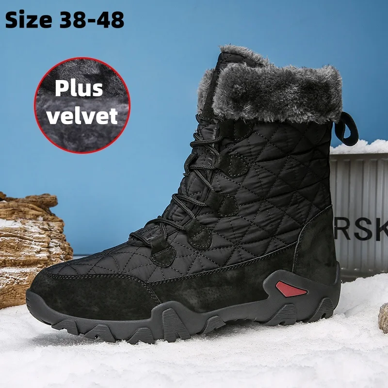 

Winter waterproof snow boots non-slip high boots thick soles warm plush snow boots fashion wear-resistant men's outdoor boots 47