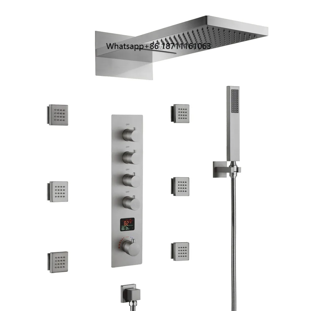 Ceiling Smart Bathroom Shower Set Brushed Nickel Shower Head and Hose Shower System Set With Music