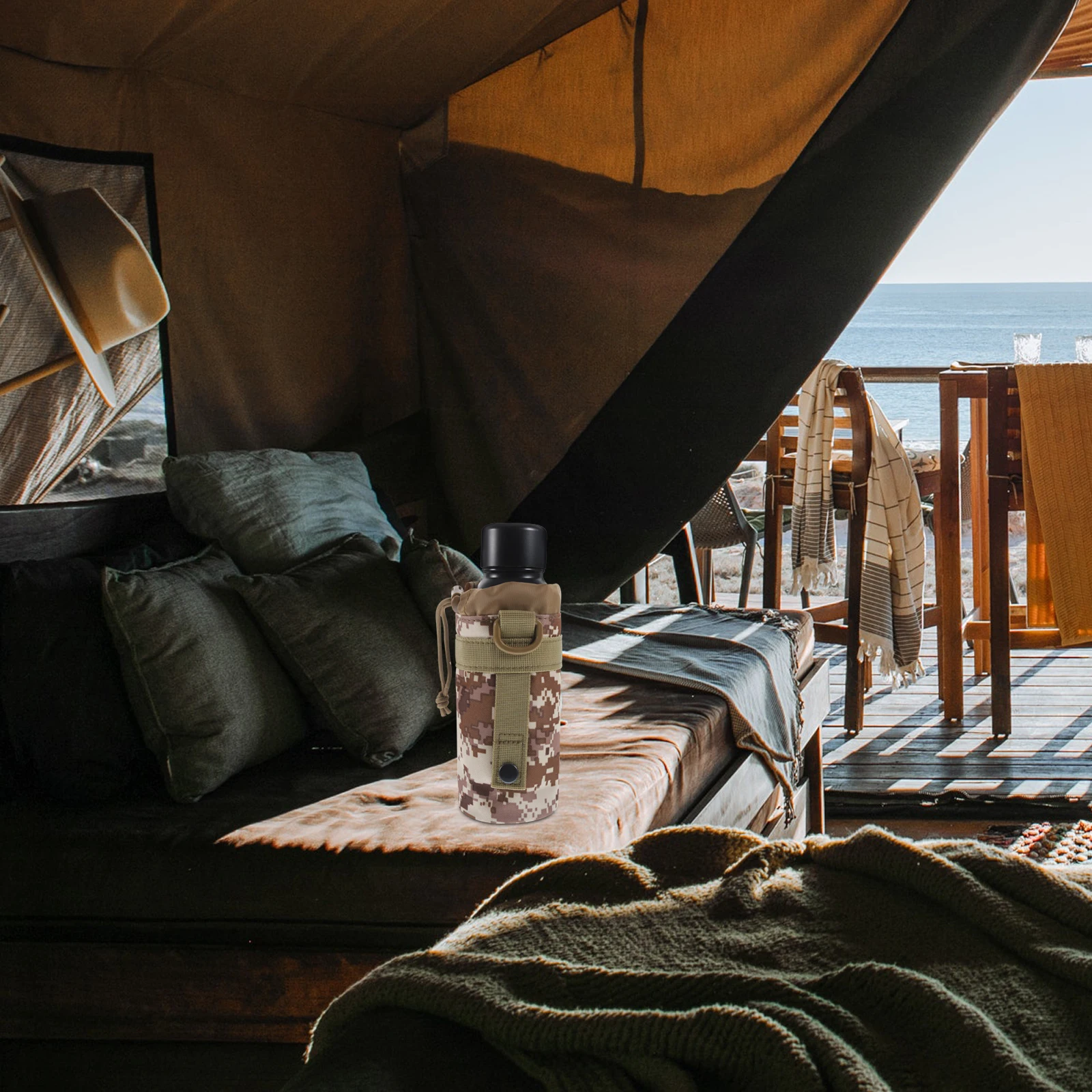 

2Pcs Camo Water Bottle Carrier Durable Nylon Backpack Attachment for Outdoors Water Kettle Carrier Backpack Attachment