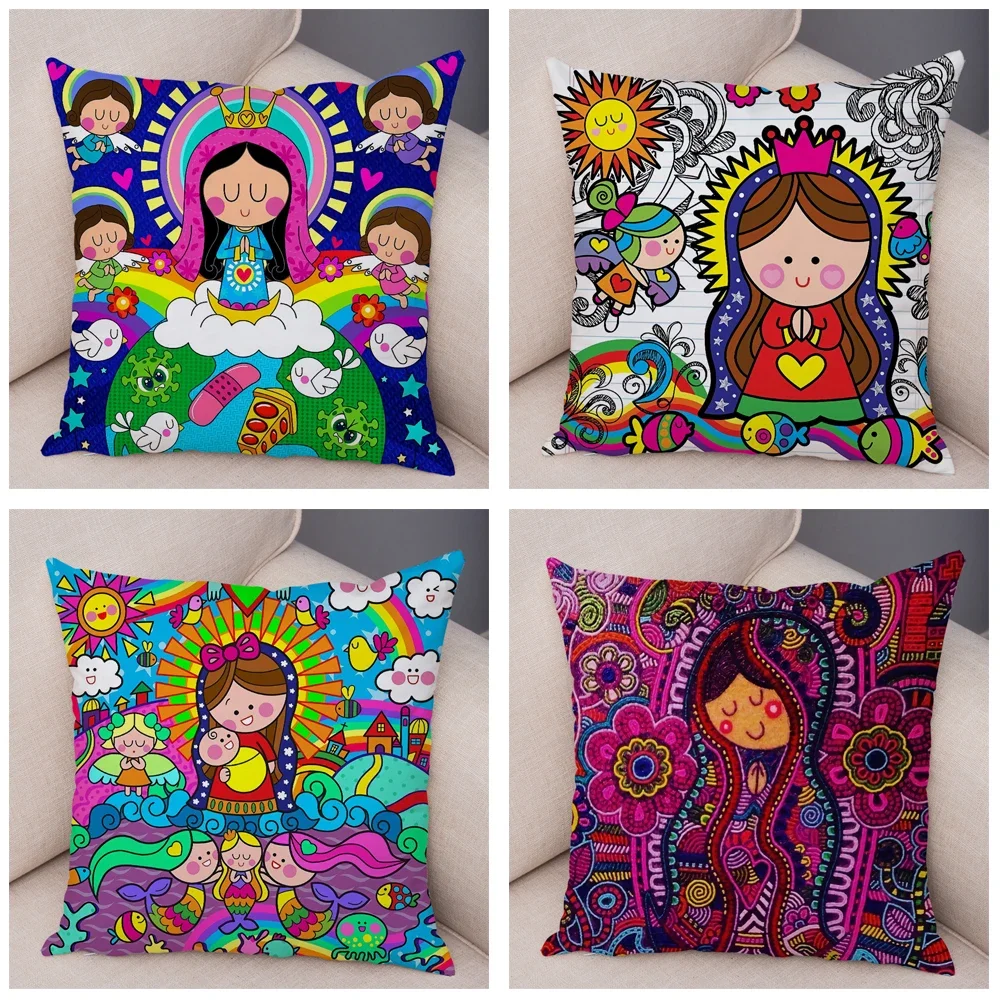 Virgin Mary Art Pillowcase Decoration Kawaii Cartoon Children Sofa Cushion Cover Home Car