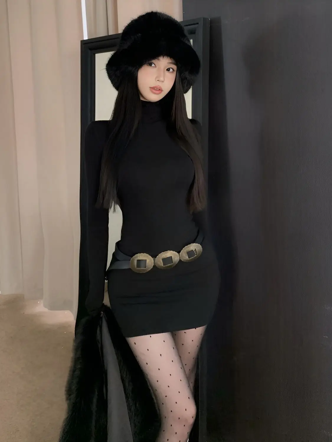 ボディコンニットドレス女性セクシーなスリムフィット長袖ボディハグドレス冬ウエストを定義する体型を引き立てるガウン伸縮性