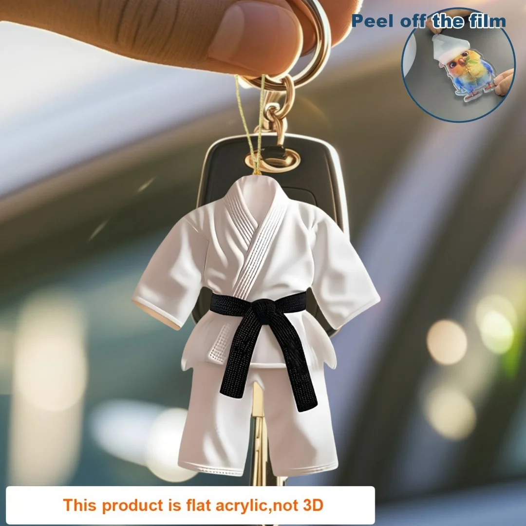 Taekwondo Suit Pendant Keychain,Sports Themed 2D Flat Acrylic Ornament Charm,Hanging Decoration for Car,Bags,Festive,Party,Gift