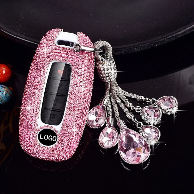 

Fashion Luxury Women's Sparkling Rhinestone 2023-2024 For Nissan Rogue Key Fob Cover Pathfinder Keys Shells Case Cute Girly Wome