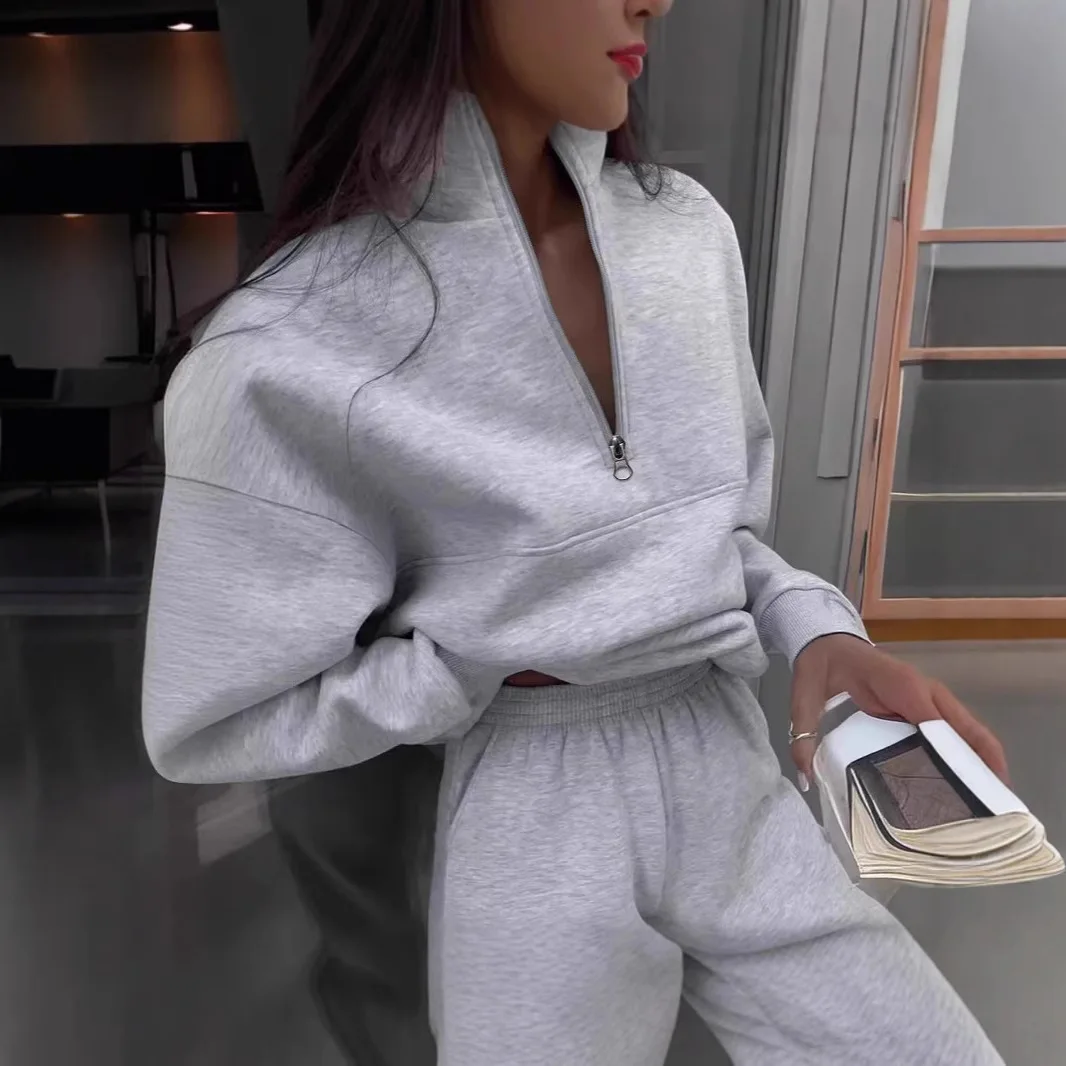 

Women Casual Long Sleeve Sweatshirts and Trousers Fleece Two Piece Sets Suit Fashionable Versatile Autumn Winter Streetwear 2pcs