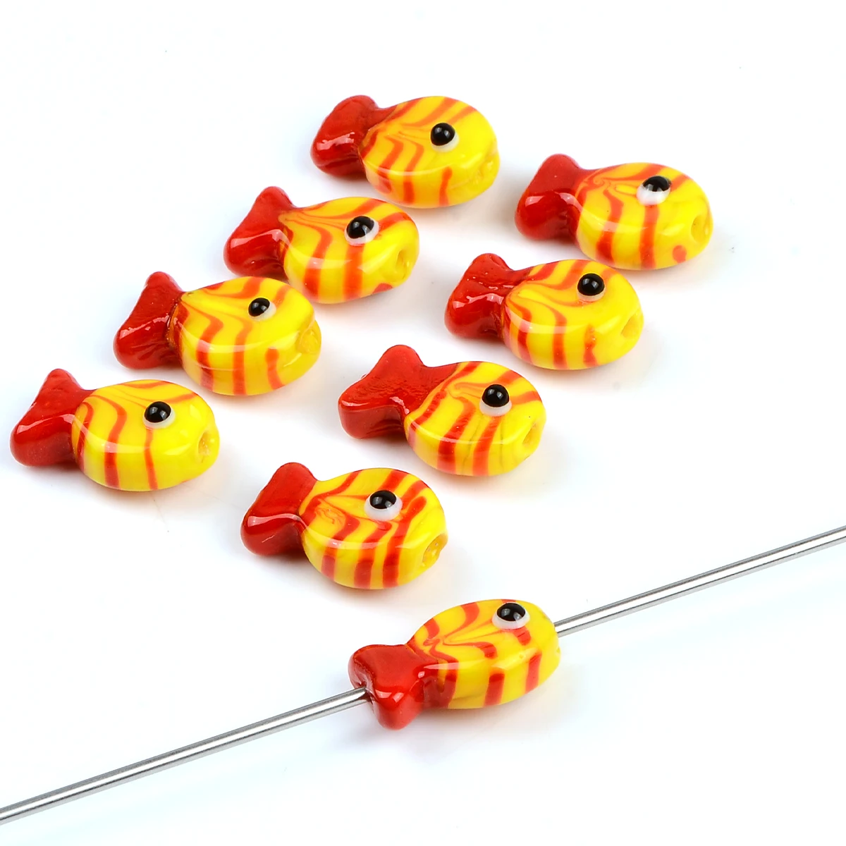 5 stücke/10 stücke Kreative Gelbe Und Rote Streifen Fisch Glasur Glas Perlen Für Schmuck Machen Lose Spacer Perlen DIY armband Halskette