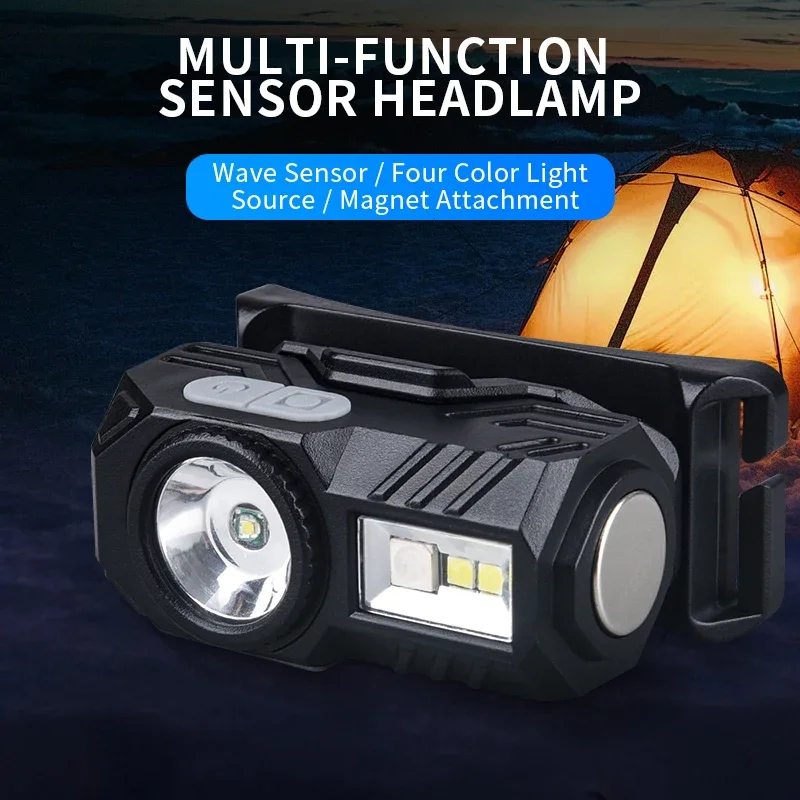 Body Motion Sensor Mini LED Headlamp With USB Rechargeable Headlight white/red/blue  Mode Camping Flashlight Head Light  Lamp
