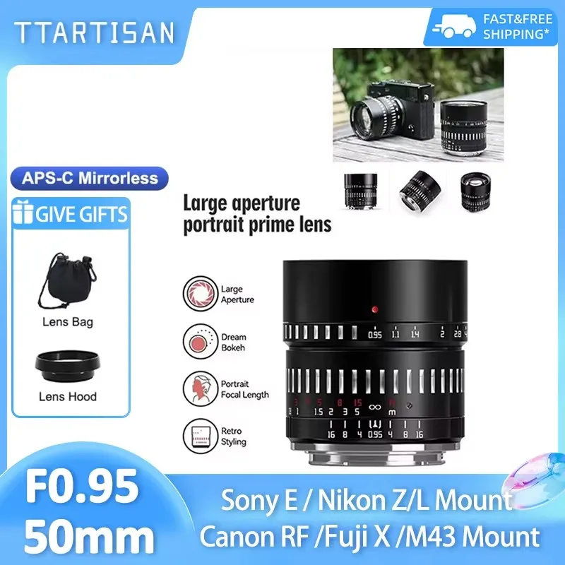 

TTArtisan 50mm F0.95 APS-C Large Aperture Prime Portrait Lens for Canon R5 M10 Sony A7RIII A6400 Nikon Z Z5 Fujifilm XT-100 M43