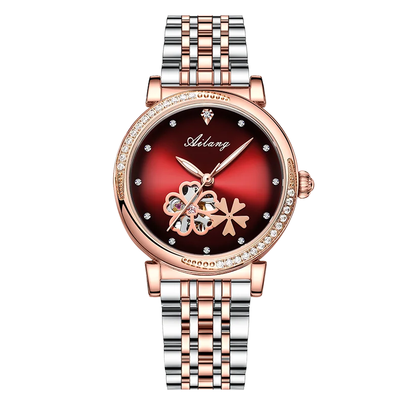 ساعة Fish Fish النسائية الأوتوماتيكية بتصميم هيكل عظمي ماسي/حجر الراين، مجموعة أساور قابلة للتخصيص، اختيار هدية