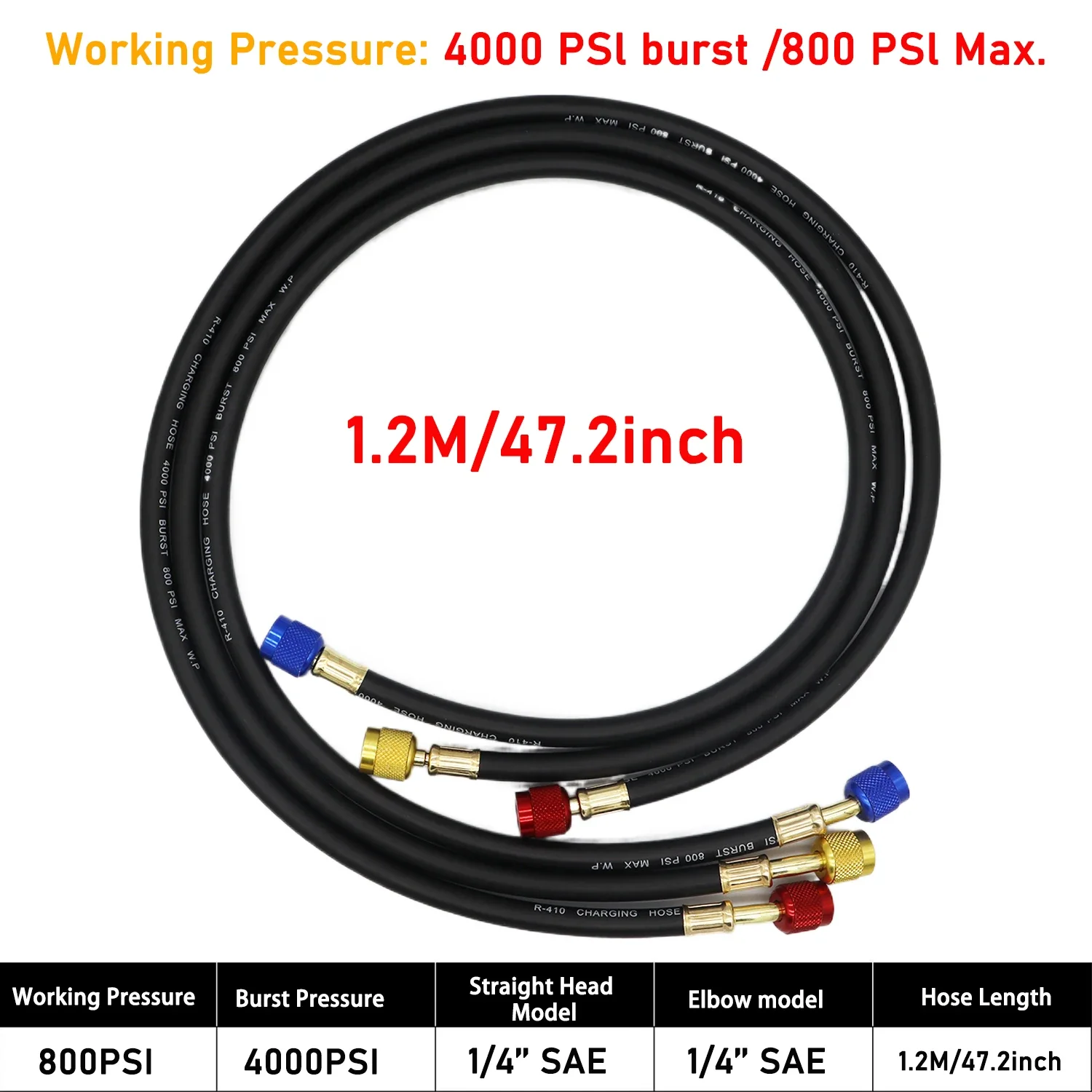 3PCS R410 Kältemittel AC Lade Schlauch 800-4000 PSI Arbeits Druck Fit HVAC Klimaanlage R134a R32 Kältemittel Manifold Gauge – Detail 10