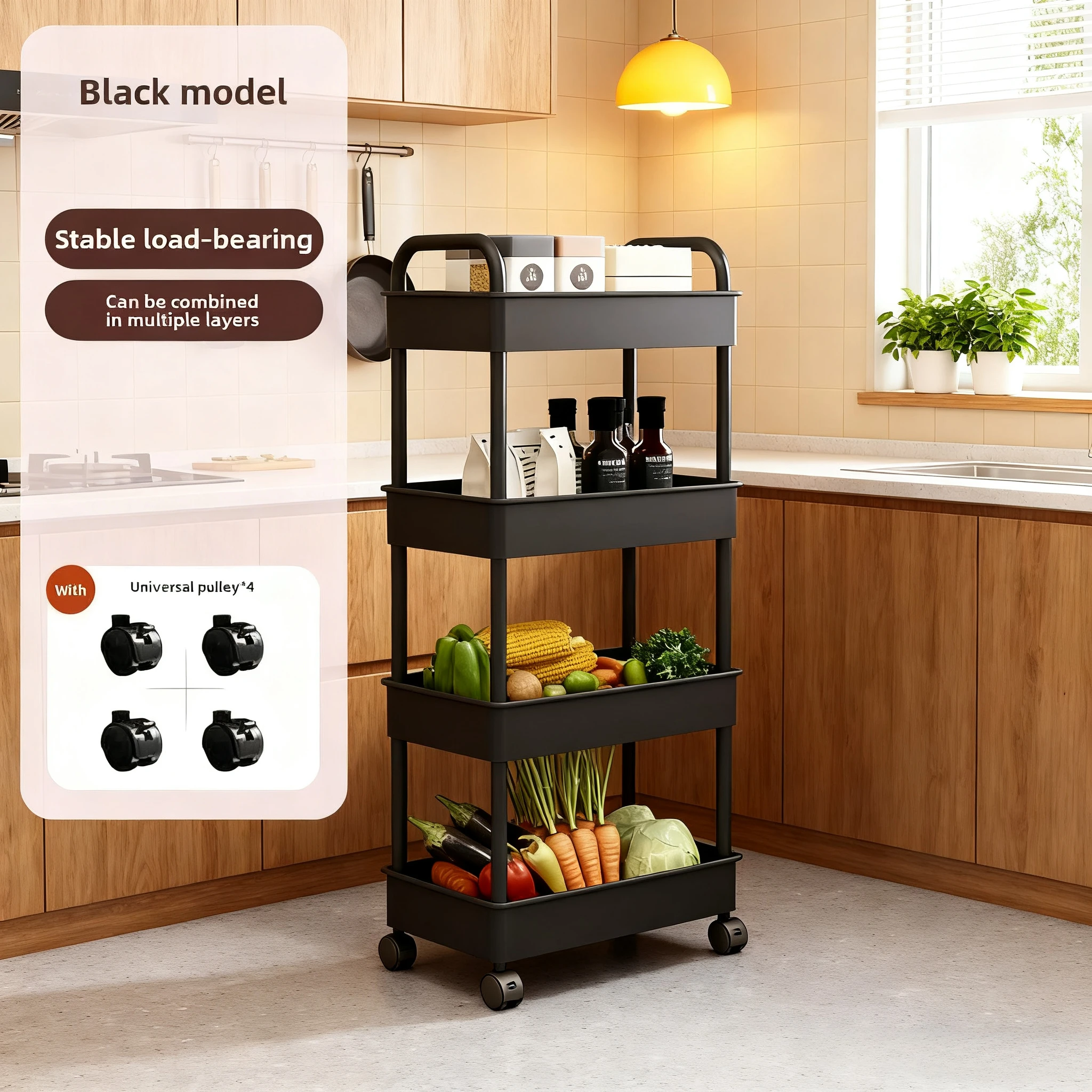 4 Tier Durable Rolling Trolley Multi-storey Cart Storage Shelf Movable Gap Storage Rack Kitchen Bathroom Slim Slide Organizer