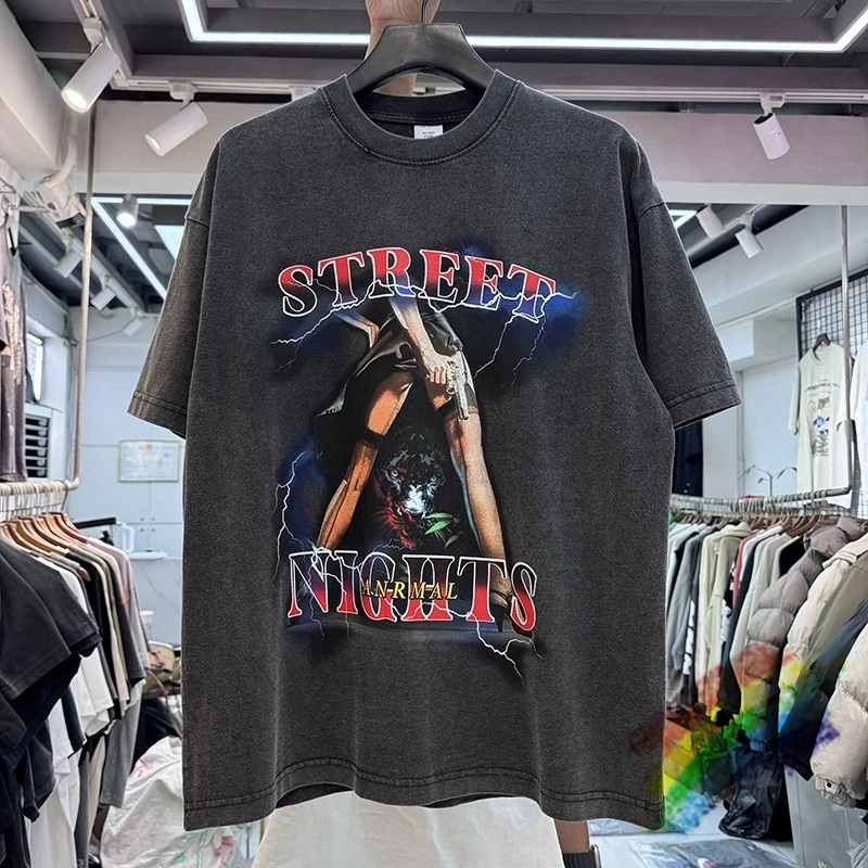 

Washed STREET NIGHTS T Shirt Best Quality Tee T-Shirt O-neck Tops