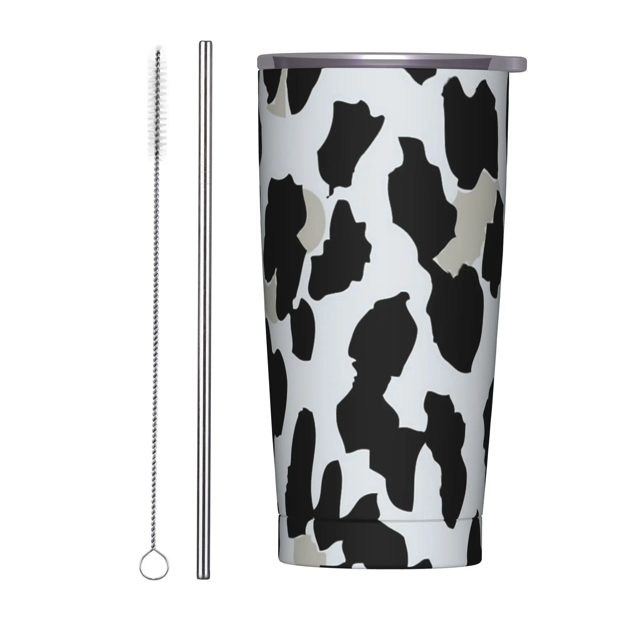 Simulated Print Chic Snow Leopard Print Insulated Tumbler with Straws  Vacuum Thermal Mug Double Wall Car Bottle Cups, 20oz