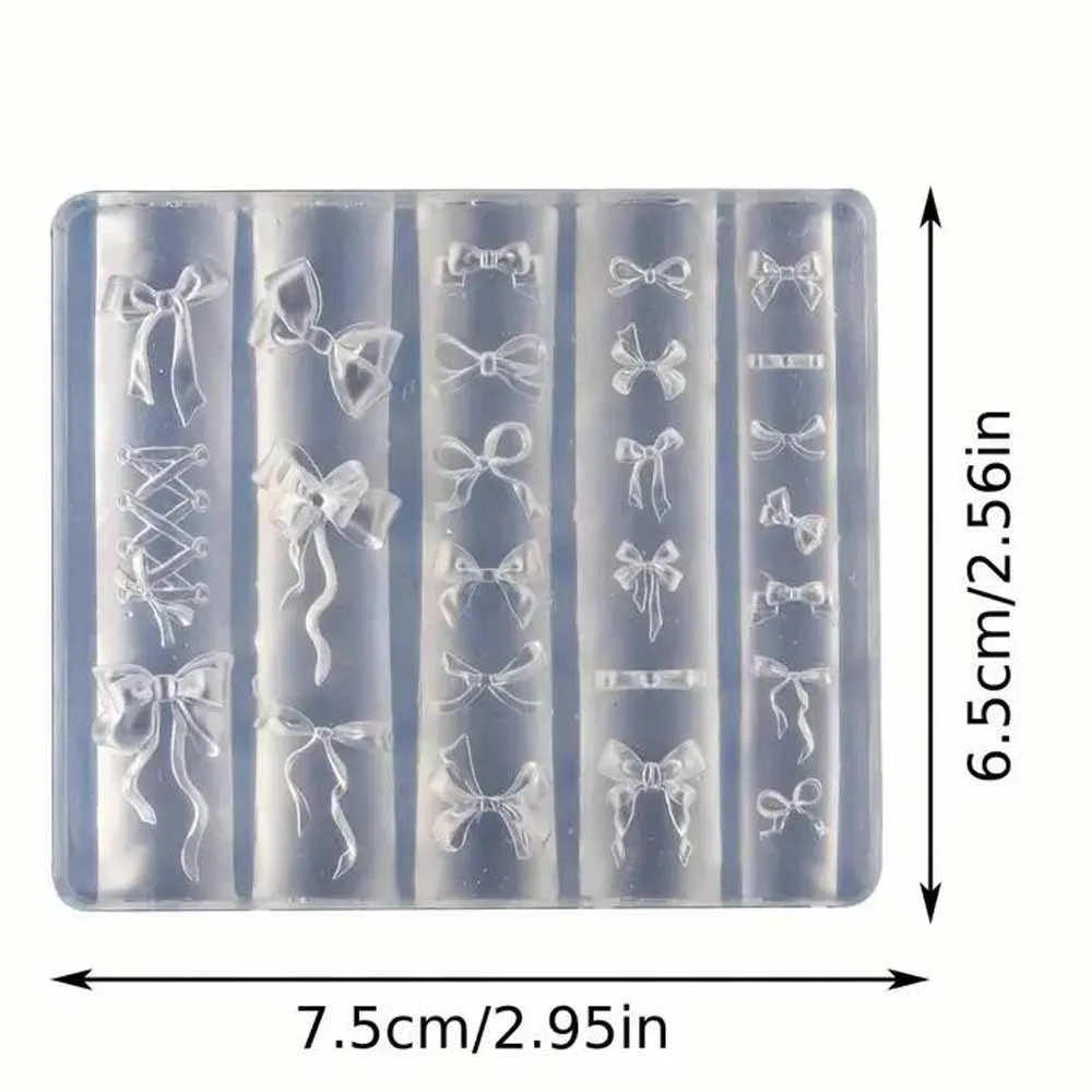 1Pc 3D Bowknot Stampo per unghie in silicone con penna per intaglio Nastro morbido Arco Piastre per timbratura Kawaii Ballet Bow Stampo per manicure fai da te