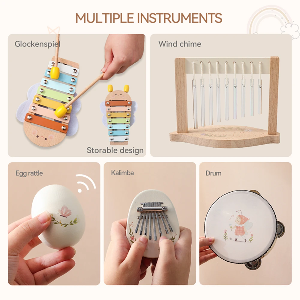 Instrumentos musicais do bebê montessori 0-12m brinquedos de música tambor xilofone sinos de vento crianças cedo educacional recém-nascidos instrumentos presente