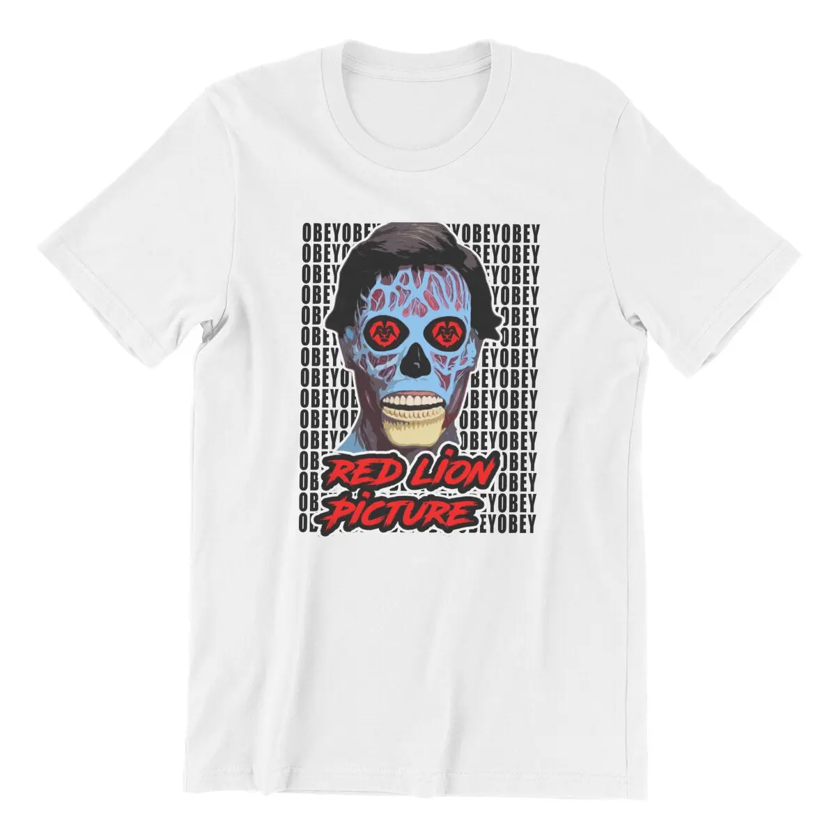 Red Lion Picture Obey Vintage Horror Movie Retro Halloween Film John carpenter T-Shirt for Men Pure Cotton printed graphic tee