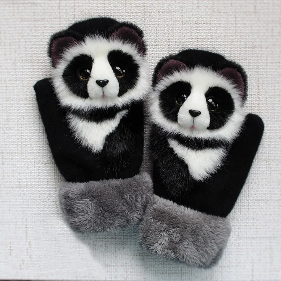 1pair Thick Warm Kids Gloves Winter Finger Mittens Cute Cartoon Girls  Hairy   Children  Christmas Gifts