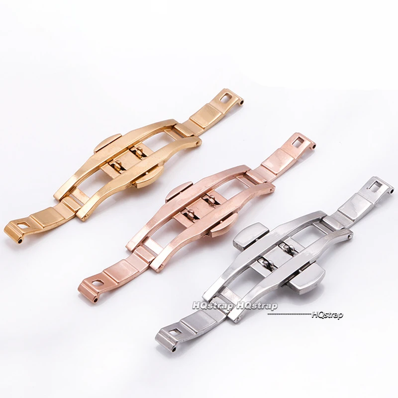 4mm 5mm 6mm Stainless Steel Watch Buckle Double Push Butterfly Watchband Buckle Folding Clasp Metal Watch Button Strap Accessory