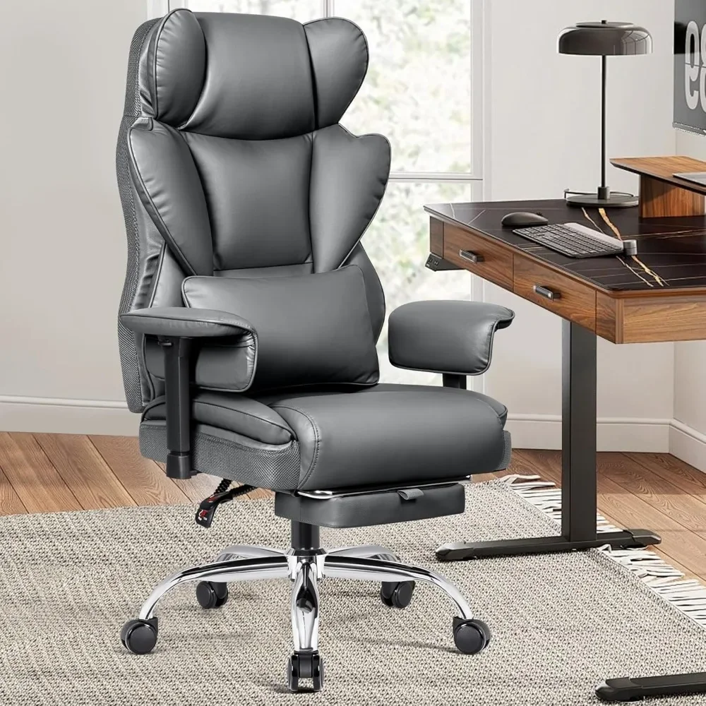 발판이 있는 인체공학적 홈 오피스 의자, 무거운 사람을 위한 하이백 책상 의자, 요추 지지대가 있는 500 LBS 가죽