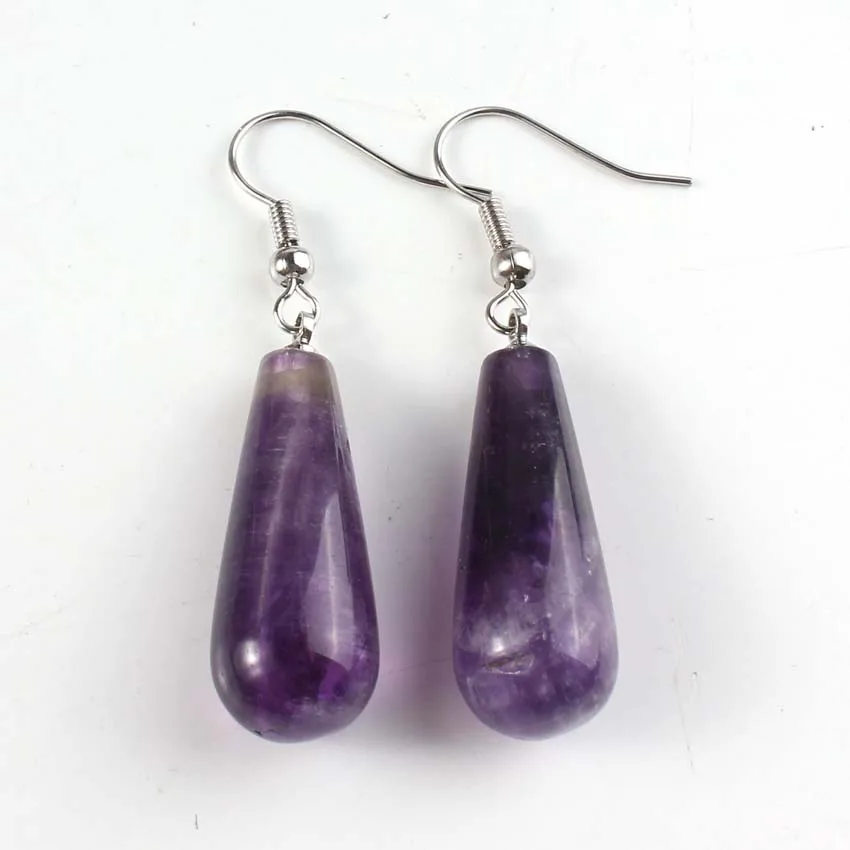 Natural Amethyst Rose Quartz Crystal Lapis Lazuli Round Water Drop Aventurine Black Onyx Dangle Hook Stone Women Earring Jewelry