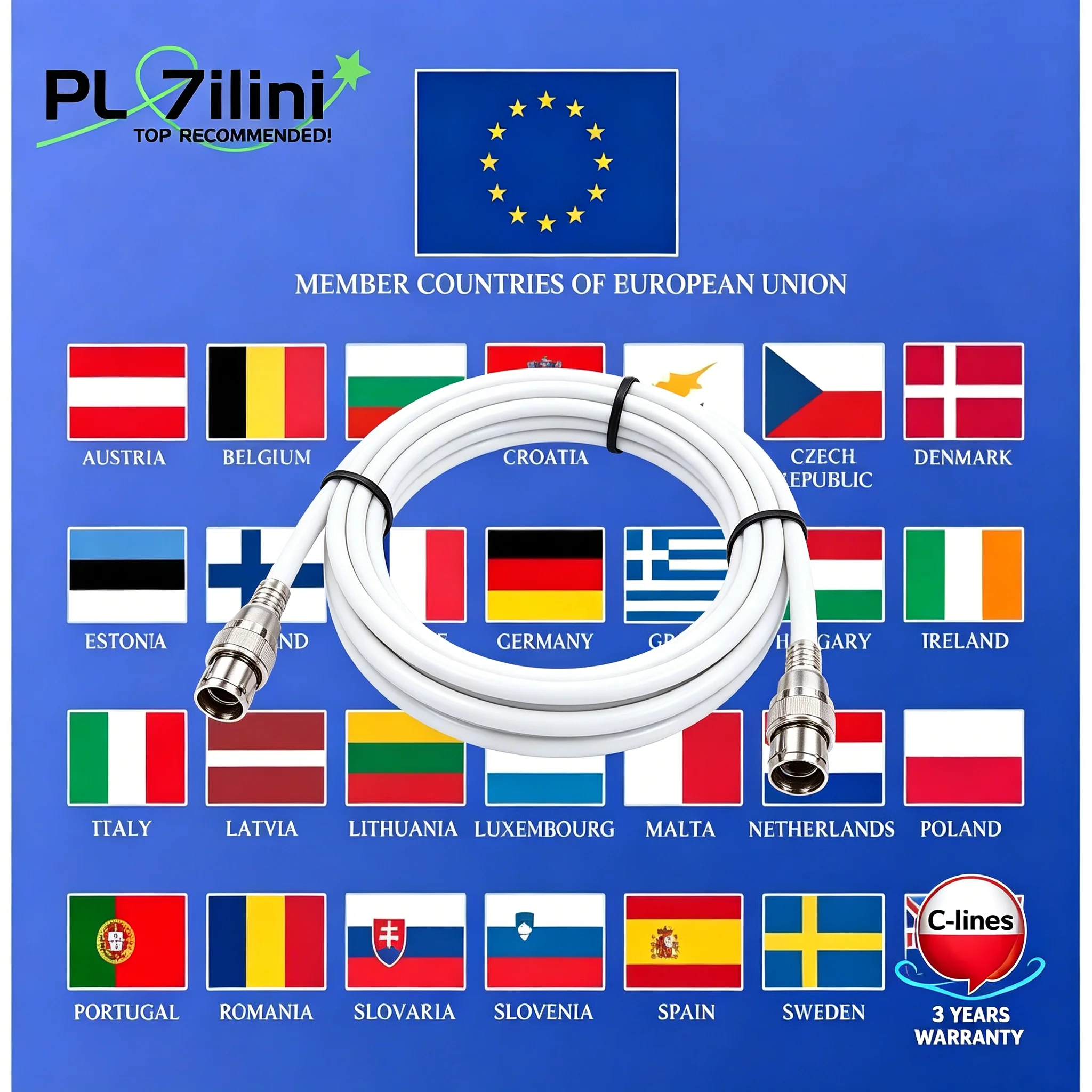 

2026 Stabilny Polska 7 PL Oscam USB Cable 7lilini Clines White Red Europe Poland europa Indoor Outdoor European Connector