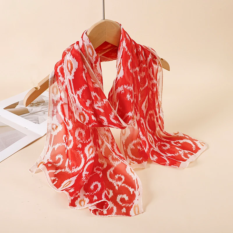 

45*155cm Print Design Women Silk Scarf Shawl Elegant Headscarf Bandage Hijabs Chiffon Muslim Wrap Scarves