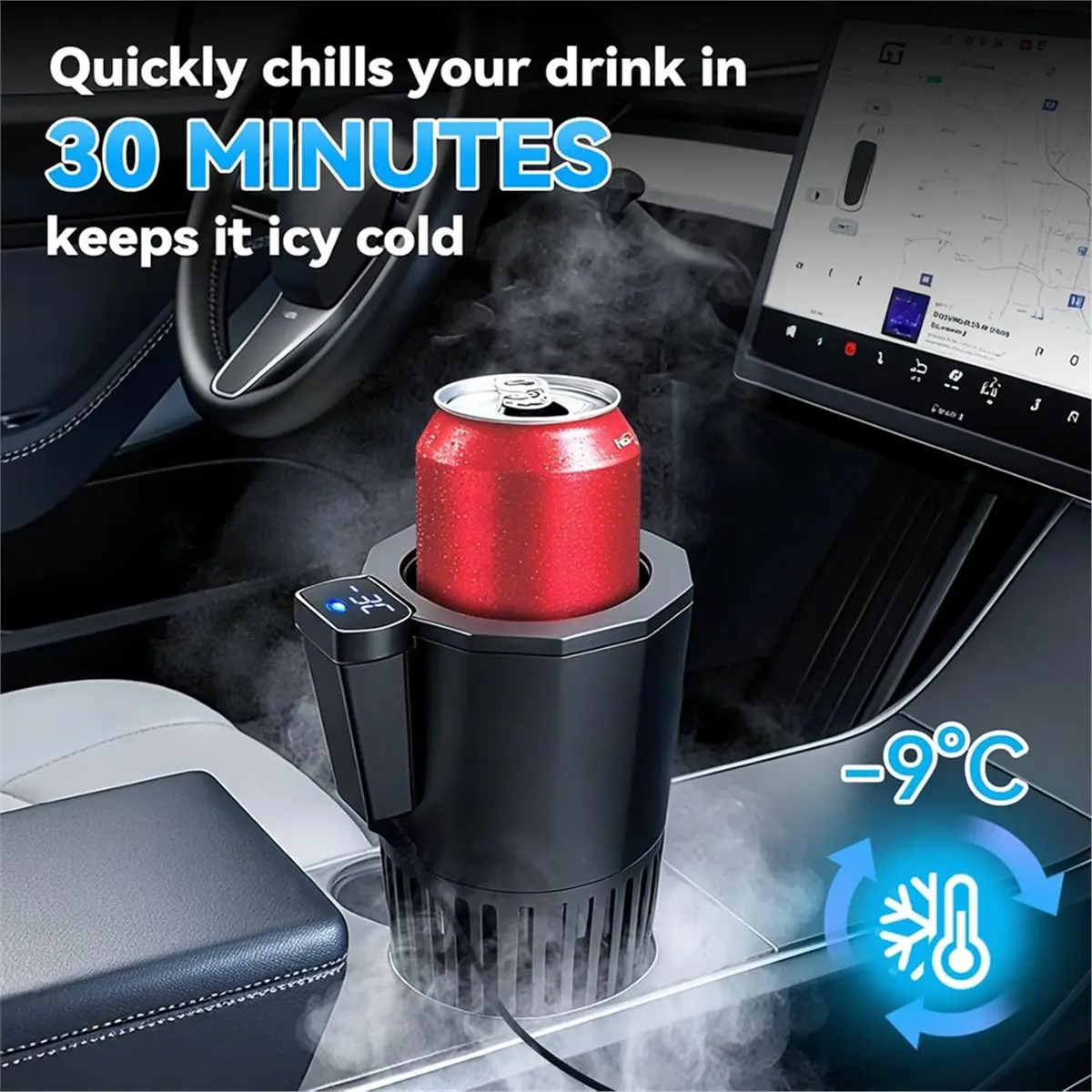 Y756A*☀▃Auto Cooling and Heating Can Cooler for Car Cup Holder, Car Coffee Warmer 2 in 1 Cup Cooler & Mug Warmer, 12V