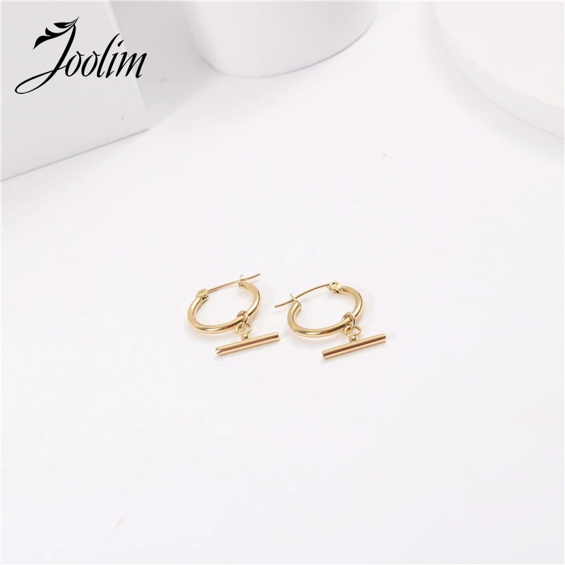 

Joolim Jewelry High End PVD Drop Shipping Supplier No Fade Fashionable T Style Hoop Stainless Steel Earring for Women