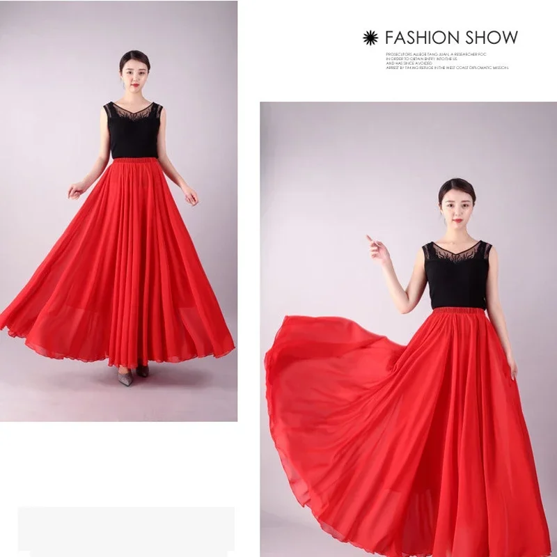 Traje de Flamenco de 17 colores, faldas largas de gasa para danza del vientre, falda de péndulo de 720 grados para escenario, fiesta de noche, falda elegante para la playa