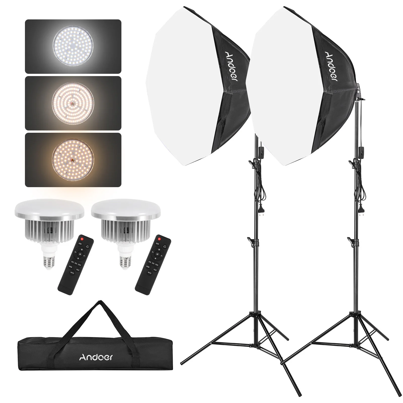 

Andoer Studio Photography Light kit Softbox Lighting Set with 85W 2800K-5700K LED Light * 2 + Octagon Softbox * 2 + 2M Light Sta