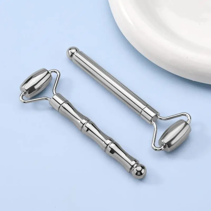 Rullo per il viso Gua Sha Beauty Strumento per massaggio del viso e del collo Rullo per massaggio per la cura della bellezza per il rafforzamento della pelle in acciaio inossidabile