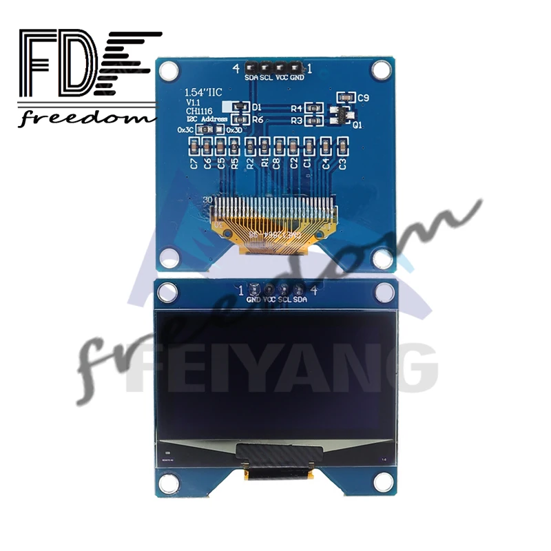 1.54 بوصة 4PIN أبيض أزرق شاشة OLED وحدة FDF SSD1309 محرك IC متوافق مع واجهة CH1116 SPI 128*64