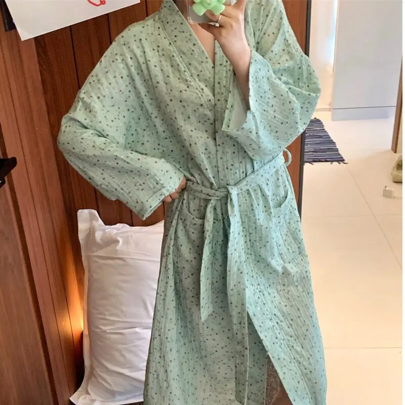 New Spring and Autumn Women's Robe with Small Star Print, Nightgown, Pajamas, Women's Long Sleeve Bathrobe, Homewear for Summer