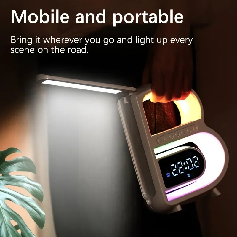 Big B Bluetooth 5.3 Speaker Wireless Charging Clock Speaker Table Lamp Bedroom Colorful Atmosphere Light Bedside Lamp