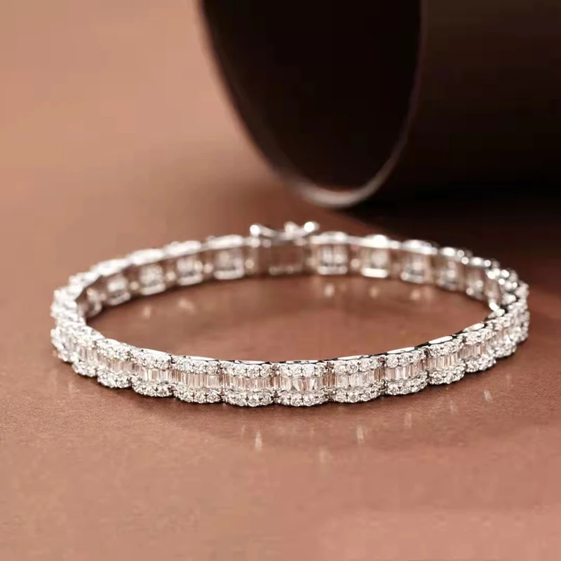 3.0 Carat Natural Diamond Women Real 18K White Gold Cuff Bracelets Anniversary Gift Fine Jewelry