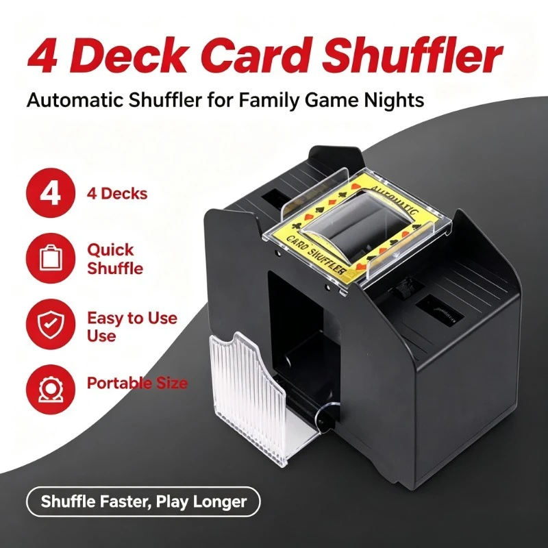 Mélangeur de cartes électrique, machine automatique de mélange de cartes de poker pour 4 jeux, mélangeur de cartes de jeu électrique portable pour 4 jeux, machine de mélange automatique mains libres pour les jeux de cartes Texas Hold'em Uno