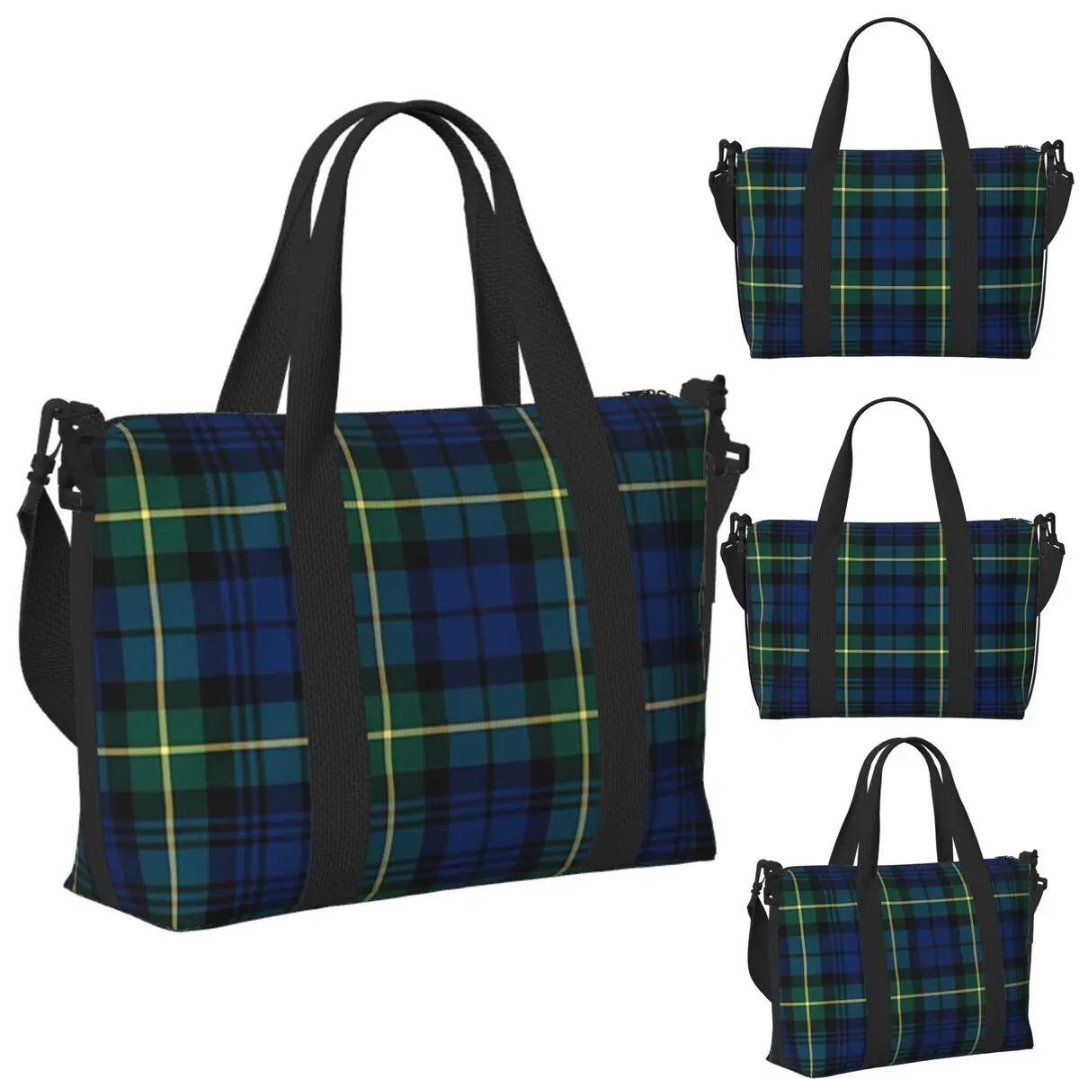 

Custom Clan Gordon Tartan Beach Travel Bag Large Capacity Tote Bags for Gym Yoga Women Shopping Duffle Shoulder Bag