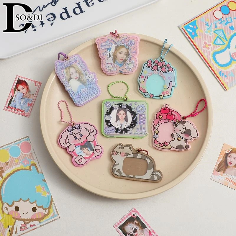 Kawaii 1Inch Acrylic Cartoon Cat Butterfly Kpop Photocard Holder Photo Card Holder Bag Pendant School Stationery image 3