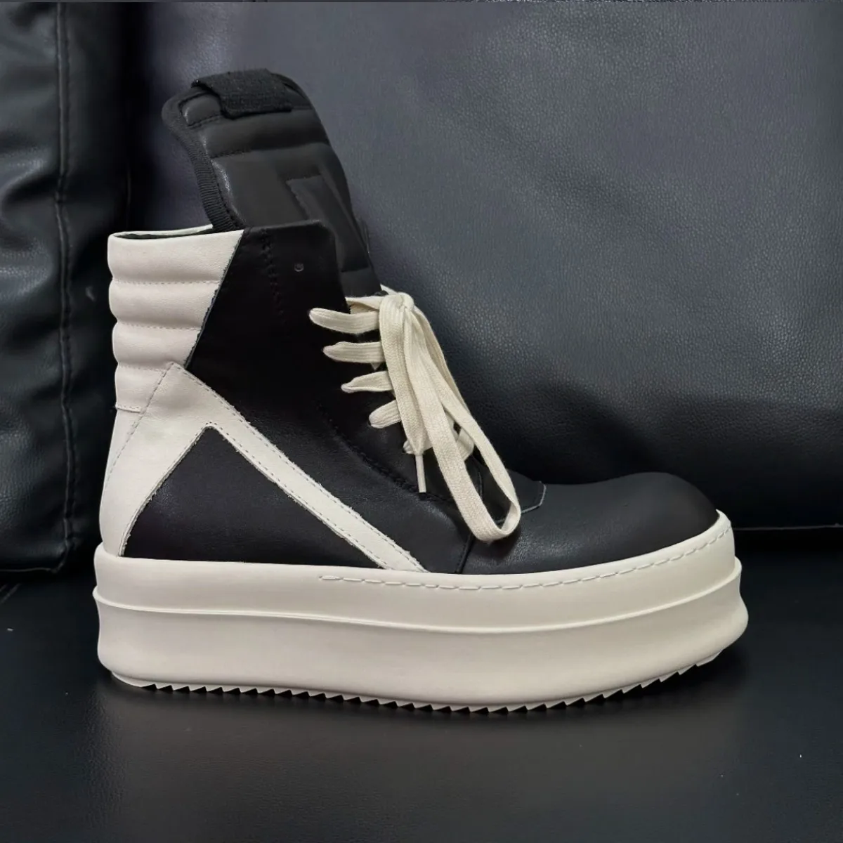 Ro Classic Designer Men Shoe Women Sneaker Full Black Leather Ankle Boot High Top Casual Shoes Zipper 6cm Thick Sole Boots