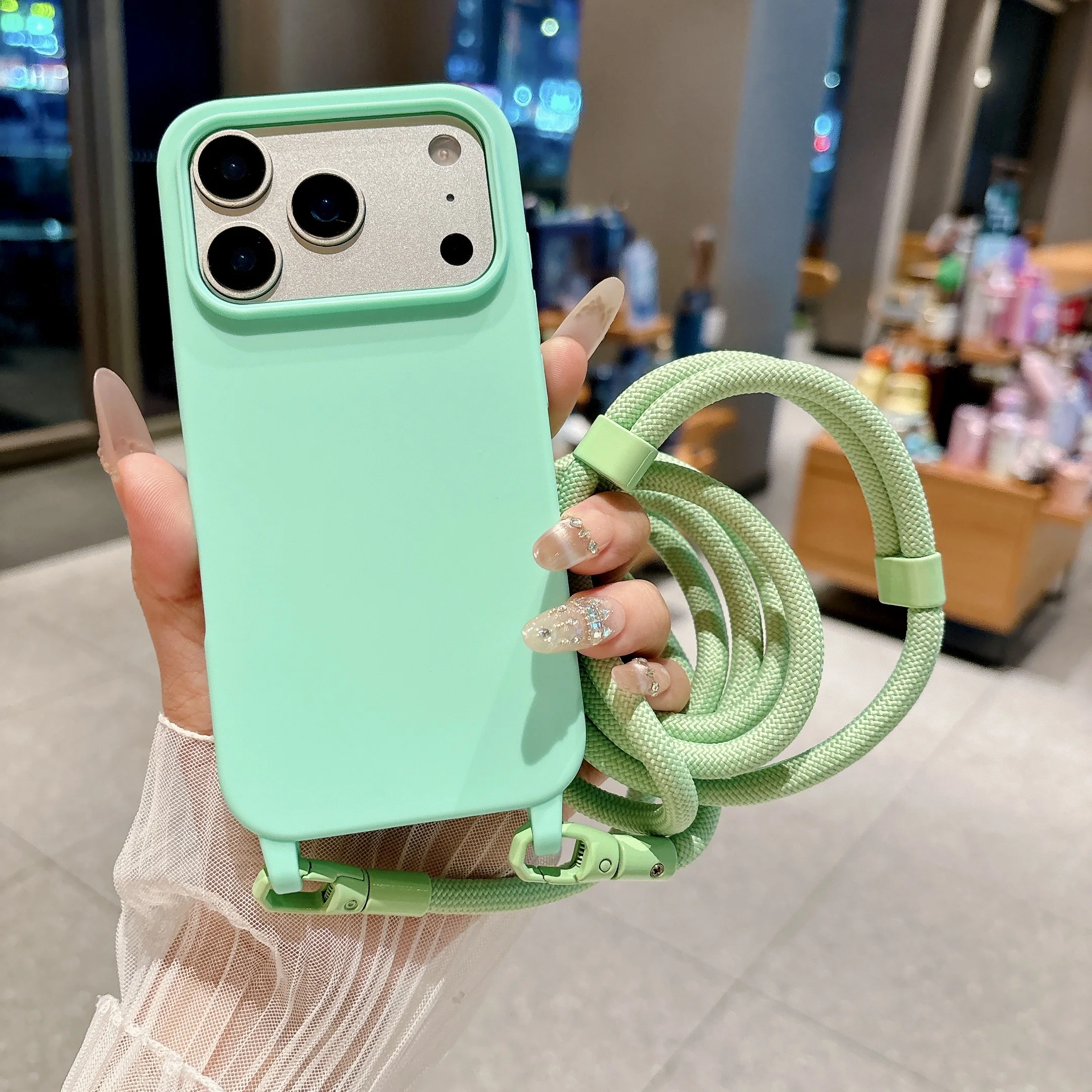 Matte Candy Color Lanyard Phone Case For iPhone 13 12 Mini 11 Pro XS Max X XR 8 7 6 Plus Shockproof Soft TPU Protective Cover view 3
