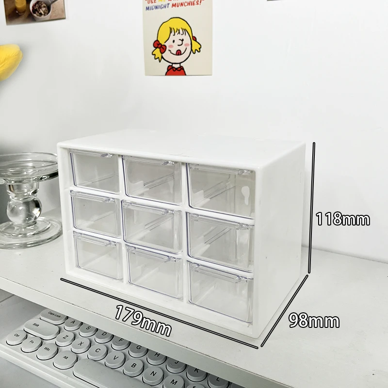 9 Grid Desktop Storage Organizer Boxes Transparent Small Drawer Partitioned Student Desk Wall-mounted Sundries Storage Box